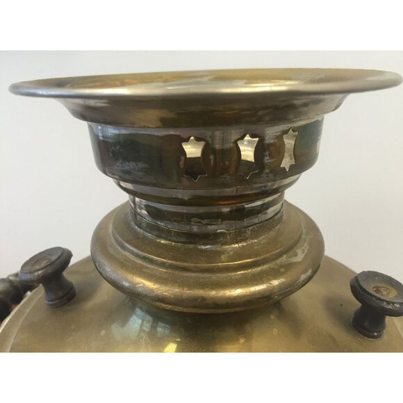 Antique Vintage Russian Brass Samovar Wood Handles Peacock Rooster Spout - Picture 9 of 10